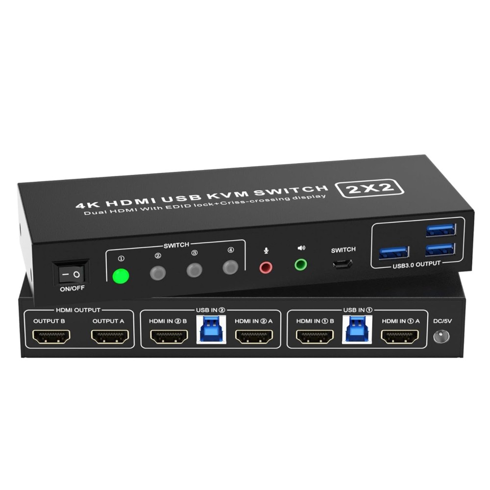 KVM váltás 2 PC-re, EDID HDMI 4K60Hz, audio kimenettel és 3xUSB 3.0, KM202D- H- RY