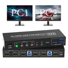 Interruptor KVM para 2 PC, Edid HDMI 4K60Hz, com áudio e 3xUSB 3.0, KM202D-H-RY