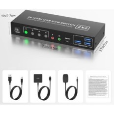 Przełącznik KVM na 2 PC, EDID HDMI 4K60Hz, z wyjściem audio i 3xUSB 3.0, KM202D-H-RY
