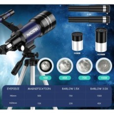 Astronoomiline teleskoop Nakatiin lastele ja algajatele, 70 mm / 15x-150x