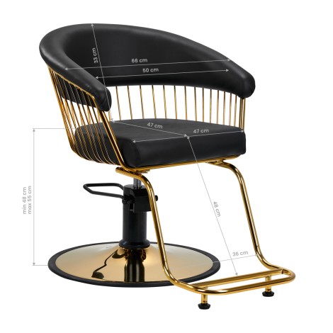 Fauteuil de coiffure Gabbiano Lille or noir avec vérin hydraulique — vue latérale