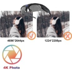 Solbriller med Herved, Wi-Fi, 4K, UV400, Op til 256 GB TF-kort