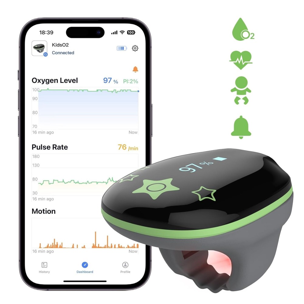 Pulse Oximeter Wellue Viatom, Sleep Monitor for barn med Bluetooth