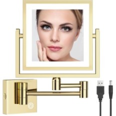 Miroir de maquillage de Compodor avec éclairage, zoom 3x, carré, or