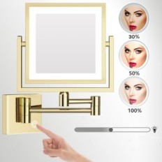 Reckodor make-up zrcadlo s osvětlením, 3x zoom, čtverec, zlato