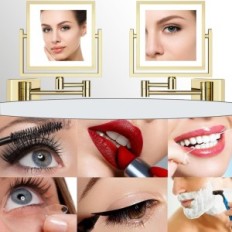 Reckodor Makeup Mirror med belysning, 3x zoom, firkant, gull