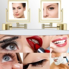 Specchio per il trucco del reckodor con illuminazione, zoom 3x, quadrato, oro