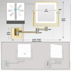 Reckodor makeup mirror with lighting, 3x zoom, square, gold
