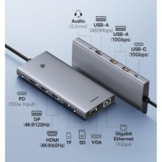 Estación de acoplamiento Baseus BS-OH119 para computadora portátil, 13-W-1, 4K @ 120Hz 10GB / S, PD100W