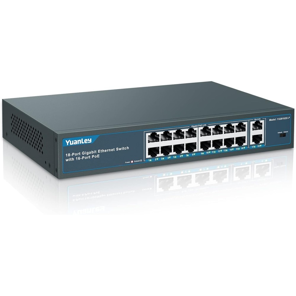 16- Port Gigabit PoE YuanLey YS20162F- P kapcsoló, 1000 Mbit / s, 250W
