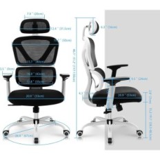 Damaged No KERDOM KERDHER KD9070 Office Chair White Ergonomic Chair with Grid and Headrest