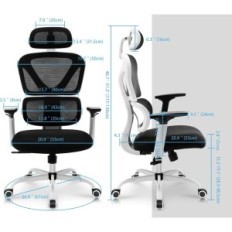 Damaged No KERDOM KERDHER KD9070 Office Chair White Ergonomic Chair with Grid and Headrest