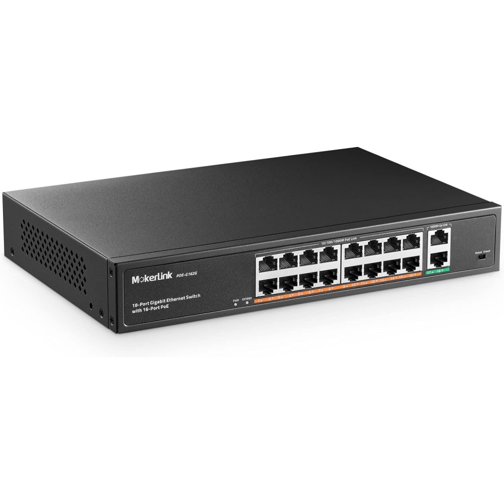 18-Port Gigabit PoE MokerLink Poe-G162G, Plug and Play Switch