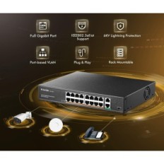 18-port Gigabit PoE MerkLink PoE-G162G, Plug and Play Switch