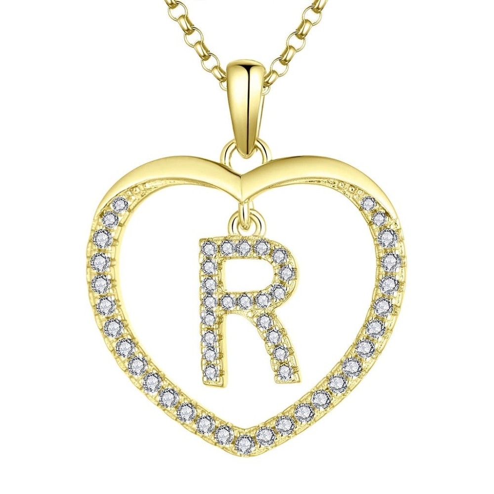 Collar La sabiduría de las mujeres con una letra en forma de corazón, letra R, Oro