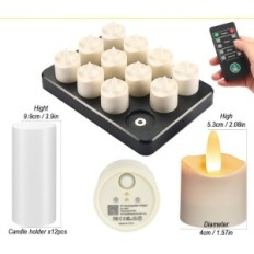 Świeczki LED HL z timerem, akumulatorowe, świeczki z adapterem 3A, 12 szt.