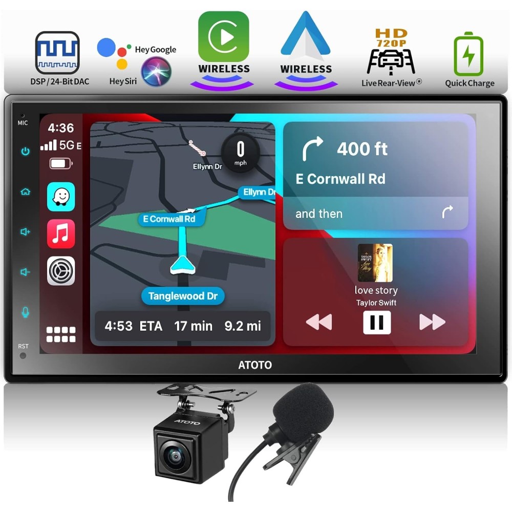 ATO F7G2B7WES01 Radio de automóvil con 7 '', Bluetooth, Carplay, GPS