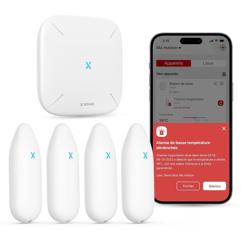 Thermomètre Wi-Fi X-Sens STH55 avec hygromètre, 500 m, 4 capteurs et 1 station