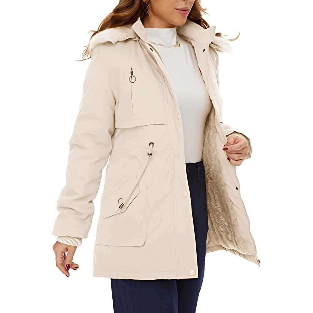 Chaqueta de invierno para mujer HVEPUO con vientos de pieles, beige, m