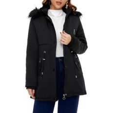 Jaqueta de inverno de HVEPuo feminino com forro de vento de pele, preto, l