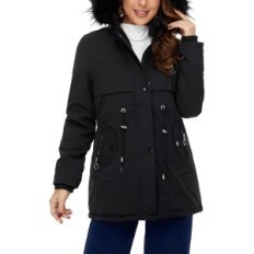 Dames Hvepuo Winter Jacket met bontwindvoering, zwart, l