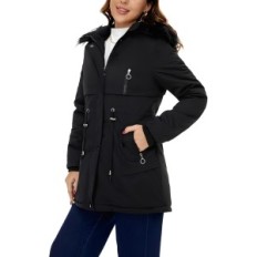 Jaqueta de inverno de HVEPuo feminino com forro de vento de pele, preto, l