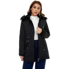 Giacca invernale hvepuo da donna con venti di pelliccia, nero, m