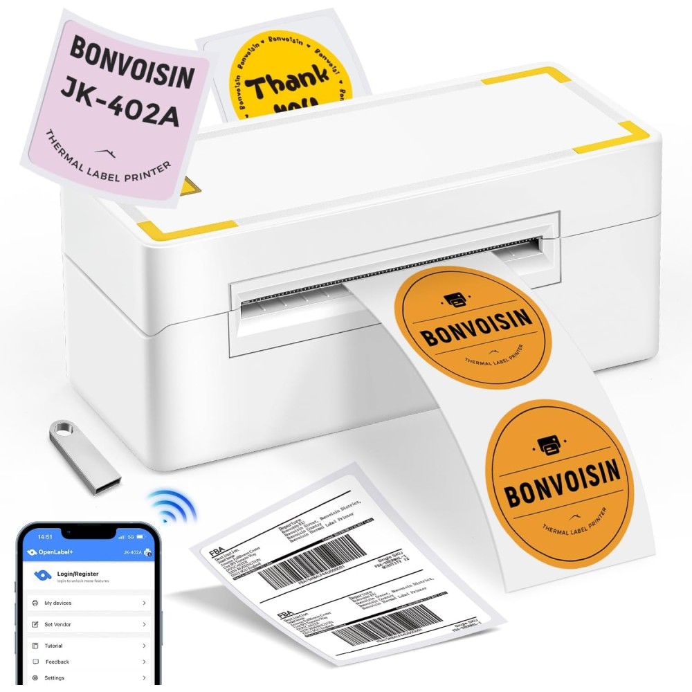 Stampante per etichette termiche Bonvoisin JK-402A, USB e Bluetooth 4x6 '' '