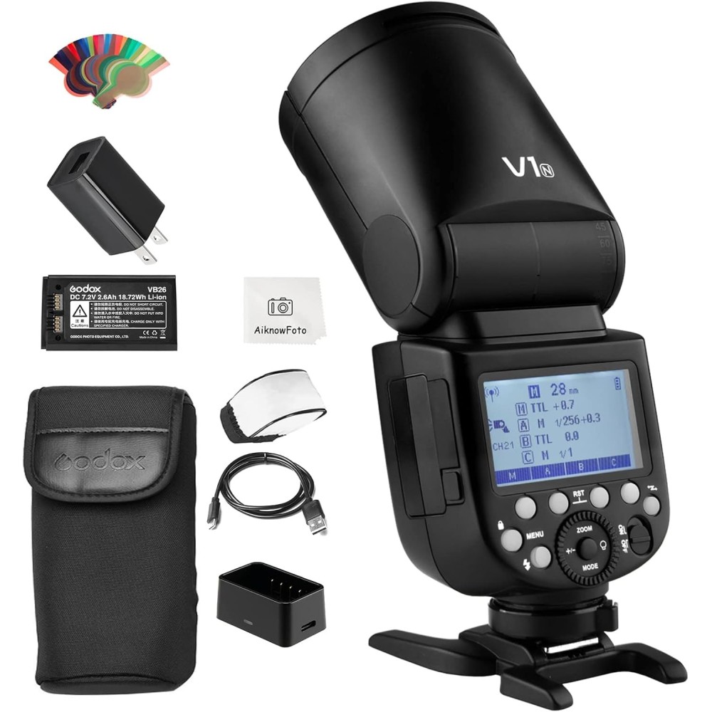 Flash godox v1n για nikon με στρογγυλή κεφαλή TTL 76 W, 1/8000 hss