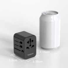 Universal Travel Adapter Tessan 633FC, 3 USB og 1 USB C, 2500 W, Svart