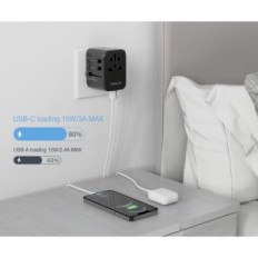 Adaptateur de voyage universel Tessan 633FC, 3 USB et 1 USB C, 2500 W, Noir