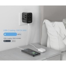Universal Travel Adapter Tessan 633FC, 3 USB og 1 USB C, 2500 W, Sort