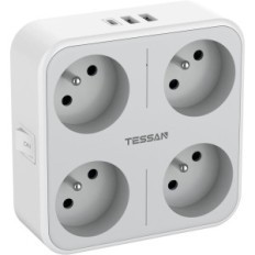 Franse muurcontactdoos TESSAN TS-302-FR-C, 4000 W, 2 USB-A en 1 USB-C