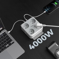 Francuski zid utičnica Tessan TS-302-FR-C, 4000 W, 2 USB-A i 1 USB-C