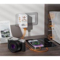 Adaptador de viagem universal Tessan T7659, 100 W Gan com 2 USB C, 2 USB A