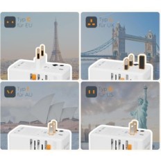Universal Travel adapteris Tessan T7659, 100 W GAN su 2 USB C, 2 USB a