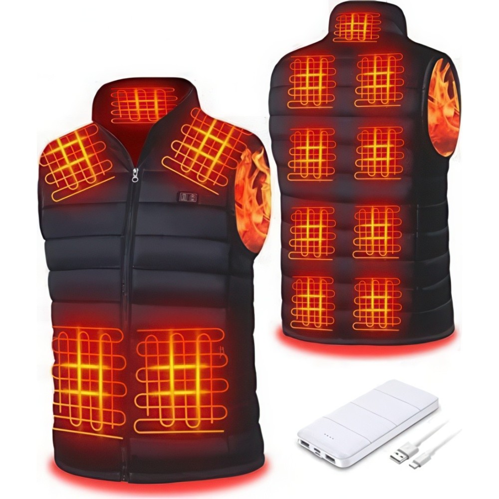 Gilet riscaldato seduco con Power Bank 15000 Mah, L, Nero