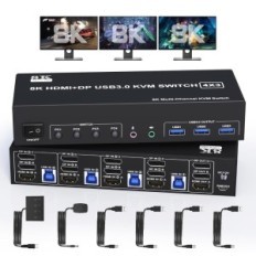 Switch KVM Ritki DKM403B, 4 PC, 3 monitor, 3xUSB 3.0, 8K HDMI
