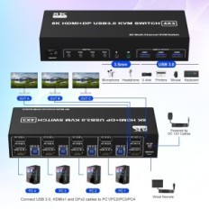 KVM Switch Ritki DKM403B, 4 PC, 3 skærme, 3xUSB 3,0, 8K HDMI