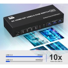 KVM-lüliti RitKi DKM403B, 4 tk, 3 monitorid, 3xUSB 3.0, 8K HDMI