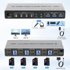 KVM Rytaki DE KM402C- USB3.0- RYH kapcsoló, 4 PC, HDMI USB 3.0