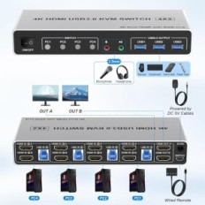 KVM Switch Ritaki de Km402C-USB3.0-Ryh, for 4 datamaskiner, HDMI USB 3.0