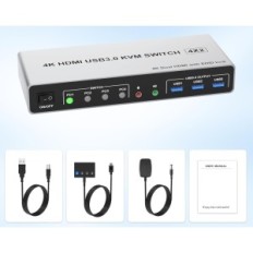 KVM-schakelaar Ritaki de KM402C-USB3.0-RYH, voor 4 computers, HDMI USB 3.0