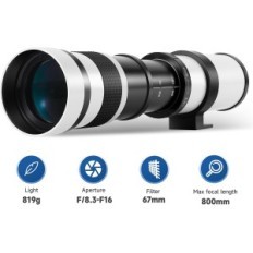 TELOINE TELEWEWIERTY JINT JT-420, 420-800 MM F / 8.3-16 voor Nikon-camera's, wit