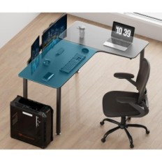 Tabla de esquina ergonómica EUREKA 155x110cm, en forma de L, negro