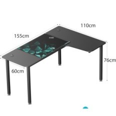 Tabla de esquina ergonómica EUREKA 155x110cm, en forma de L, negro