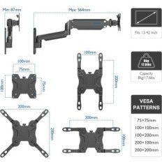 Bontec GWM01 Monitor Holder, 13-42 '', Wall, VESA 200/100/75, Sort