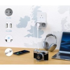TESSAN TS-321-UK adapteris spraudnis, 4 in 1 UK Plug, ar 2 kontaktligzdām un 2 USB
