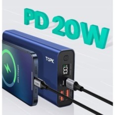 Power Bank Topk 20000mAh, 20W, LED-display, blauw, gebruikt