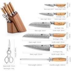 Set di coltelli Xinzuo, 8 pezzi, Acciaio Damasco da 73 strati, Professional